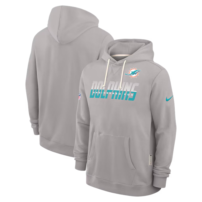 Men's Gray Miami Dolphins Sideline Standard Issue Top Prospect Dri-FIT Hoodie